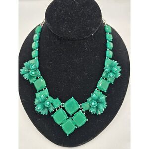 Vintage Talbots Emerald green teal Lucite Statement Bib Cluster Necklace 18"